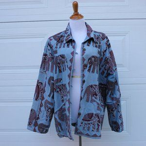 Sacred Threads Elephant Patchwork Jacket | M/L | Boho Quilted Button-Up